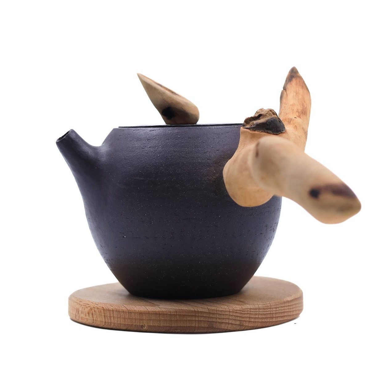 Чайник "Платон", глина чугун, ручка дерево платан, 200 мл