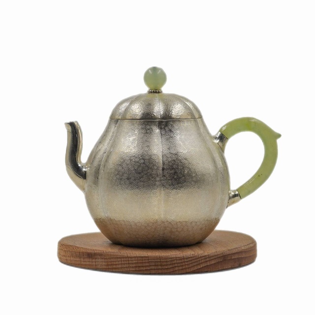 Чайник "Тыква", серебряный, нефрит, 180 мл